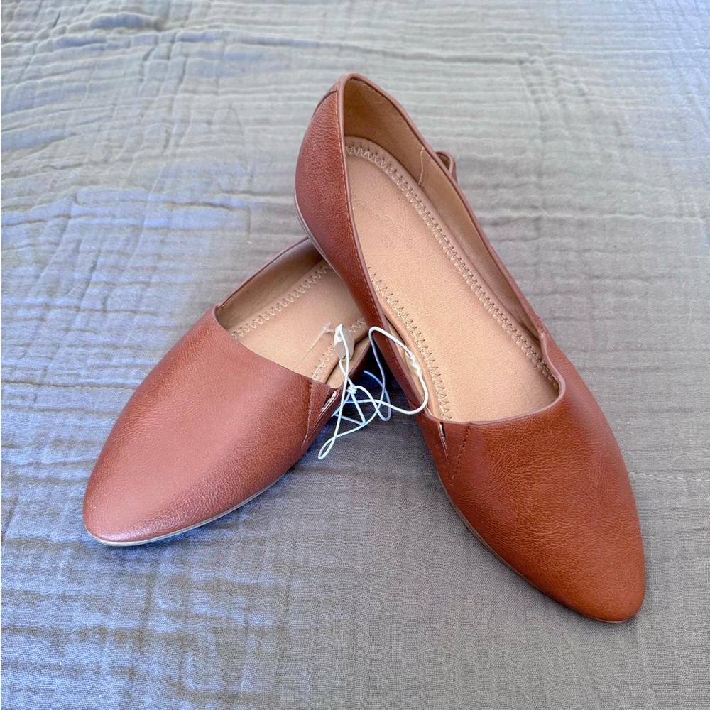 Pointed Toe Cognac Ballet Flats 7.5 NWT